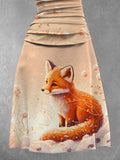 Women's Flower Beautiful Fox  Art Printing Maxi Dress