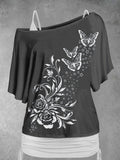 Women's Butterfly Flower Artistic Design Two Piece Suit Top