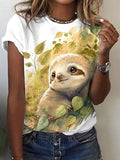 Women's Summer Sloth Print Short Sleeve T-Shirt