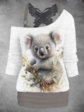 Women's Koala Art Casual Butterfly Vest Two Piece Suit Top