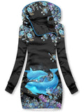 Women's Floral Dolphin Art Pattern Hooded Sweatjacke