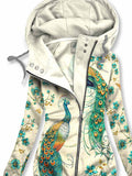 Women's Floral Peacock Art Print Casual Sweatjacken