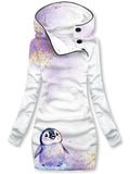 Women's Winter Penguin Print Casual Sports Hooded Dress