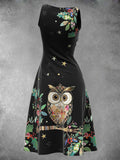 Women's Artistic Summer Vintage Owl Maxi Dress