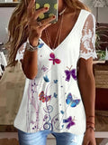 Women's Retro Lace Butterfly Print Casual Top