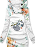 Women's Flower Sloth Art Pattern Hooded Sweatjacke