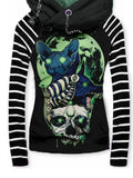 Women's Retro Punk Skull Cat Art Casual Stripe Hooded Sweatjacken