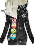 Women's Winter Owl Print Casual Track Jacket