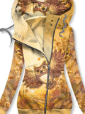 Women's Art Owl Print Casual Track Jacket