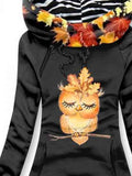 Women's Owl Maple Leaf Print Hoodie