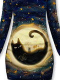 Winter Star Cat Casual Print Sweatshirt