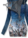 Women's Winter Floral Art Print Casual Track Jacket