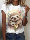 Women's Summer Sloth Print Short Sleeve T-Shirt