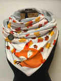 Cute Fox Fallen Leaves Print Casual Wrap Scarf