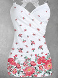 Women's Floral Butterfly Lace Design Printed Casual Tank Top