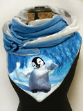 Penguin-print slouchy fleece scarf and shawl