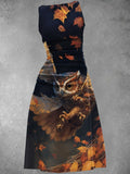 Women's Owl Maple Leaf  Maxi Dress