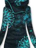 Women's Winter Mandala Flower Print Casual Sports Hooded Dress