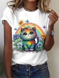 Women's Summer Cat Print Short Sleeve T-Shirt