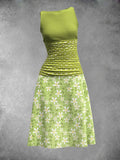 Women's Little Daisy Polka Dot Stitching Print Sleeveless Dress