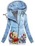 Women's Winter Christmas Kitten Print Casual Track Jacket