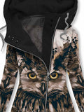 Women's Owl Art Print Casual Sweatjacken