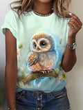 Women's Summer Owl Print Short Sleeve T-Shirt