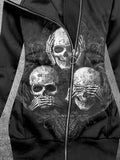 Women's Punk Skull Print Hooded Sweatjacke