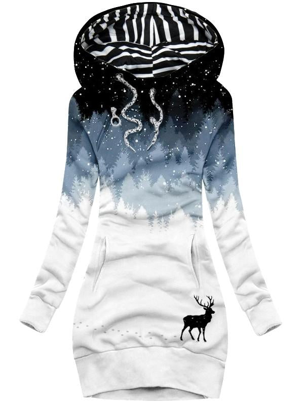 Women's Forest Reindeer Print Casual Hoodie