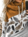 Women's Feather Print Panel Casual Hoodie