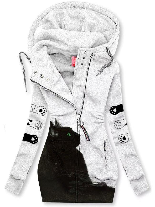 Ladies Art Cat Casual Jacket Hoodie