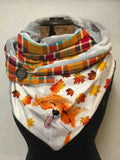 Cute Fox Fallen Leaves Print Casual Wrap Scarf