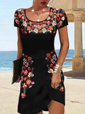 Summer Floral Print Women's Knee-Length Dress