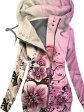 Women's Winter Floral Art Print Casual Track Jacket