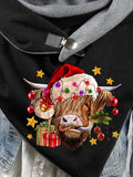 Christmas Highland Cow Casual Print Scarf