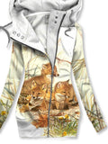 Women's Winter Fox Art Print Casual Track Jacket