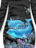 Women's Floral Dolphin Art Pattern Hooded Sweatjacke