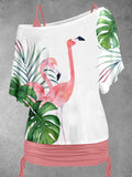 Women's Flamingo Art Design Two Piece Suit Top