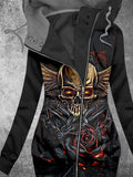 Women's Art Punk Skull Print Hooded Track Jacket