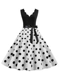 Women's Retro Wavy V-neck Polka Dot Printed Large Swing Dress