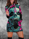 Women's Punk Skull Printed hooded Sweatdrees