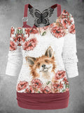 Women's Fox Flower Art Desig Two Piece Suit Top