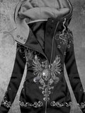 Women's Punk Floral Skull Print Hooded Sweatjacke