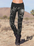 Vintage Punk Skull Pattern Printed Casual Tight Leggings