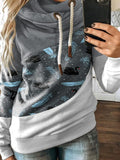 Women's Feather Pattern Colorblock Casual Hoodie