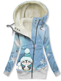 Women's Winter Owl Print Casual Track Jacket