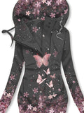 Women's Shiny Floral Butterfly Art Print Casual Sweatjacken