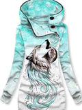 Women's Wolf Art Pattern Hooded Sweatjacke