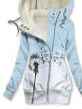 Women's Winter Dandelion Print Casual Track Jacket