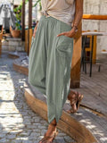 Women's Solid Color Straight Leg Cotton Linen Drawstring Loose Wide Leg Pants